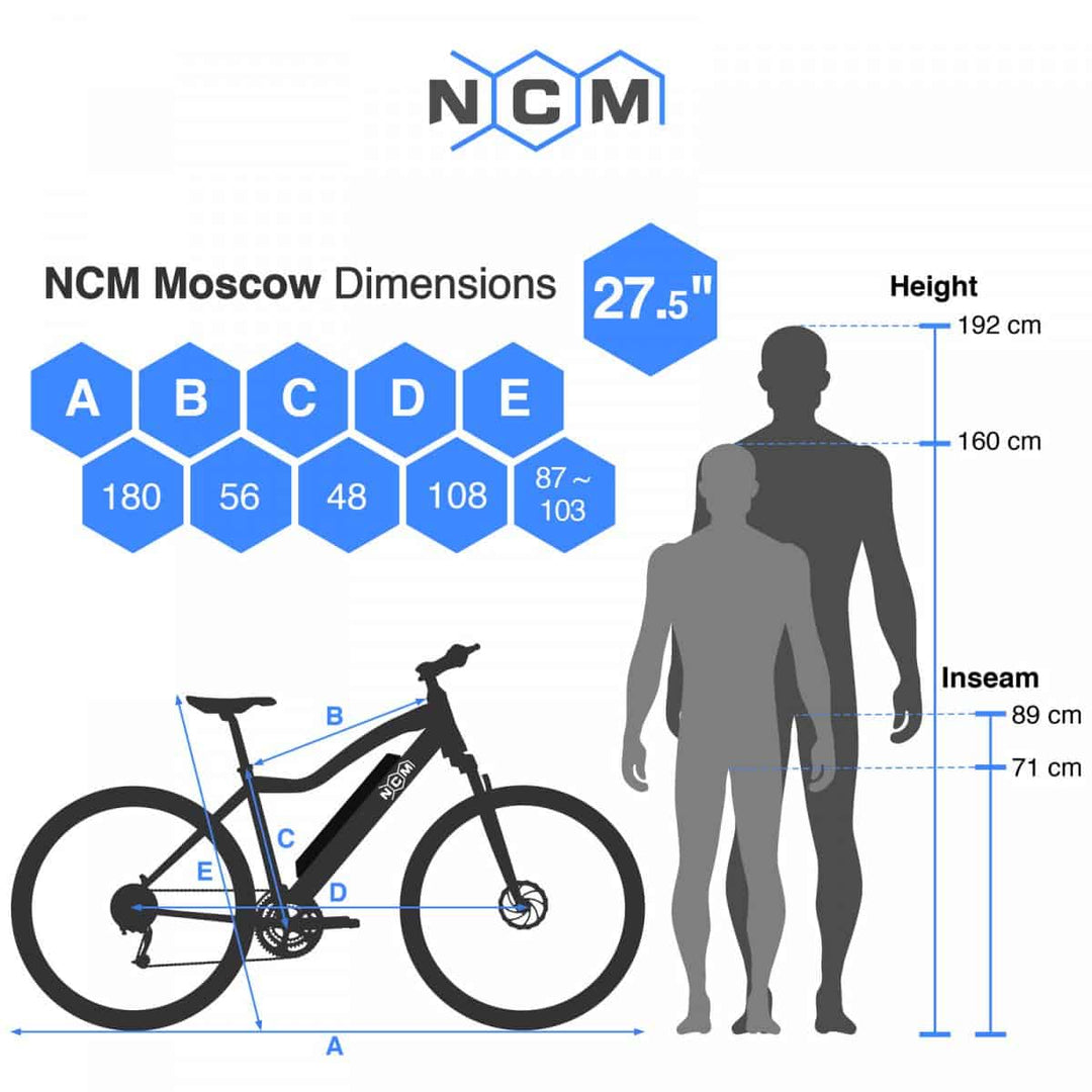 NCM Moscow Plus Electric Mountain Bike, E-Bike, 250W, E-MTB, 48V 16Ah 768Wh Battery