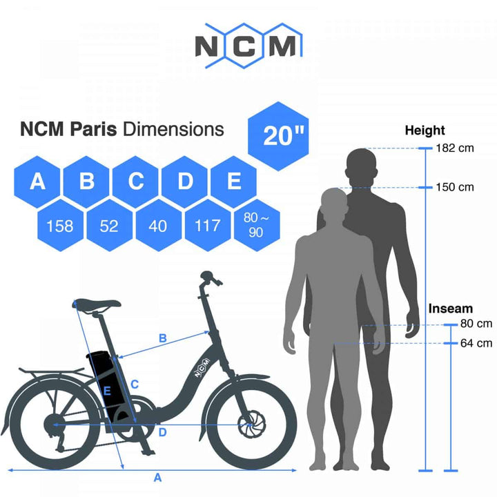 NCM Paris Folding E-Bike 250W 36V 15Ah 540Wh Battery