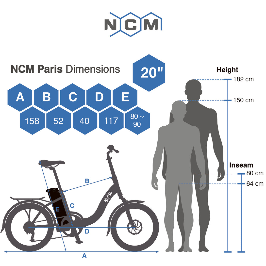 NCM Paris+ Folding E-Bike, 250W, 36V 19Ah 684Wh Battery